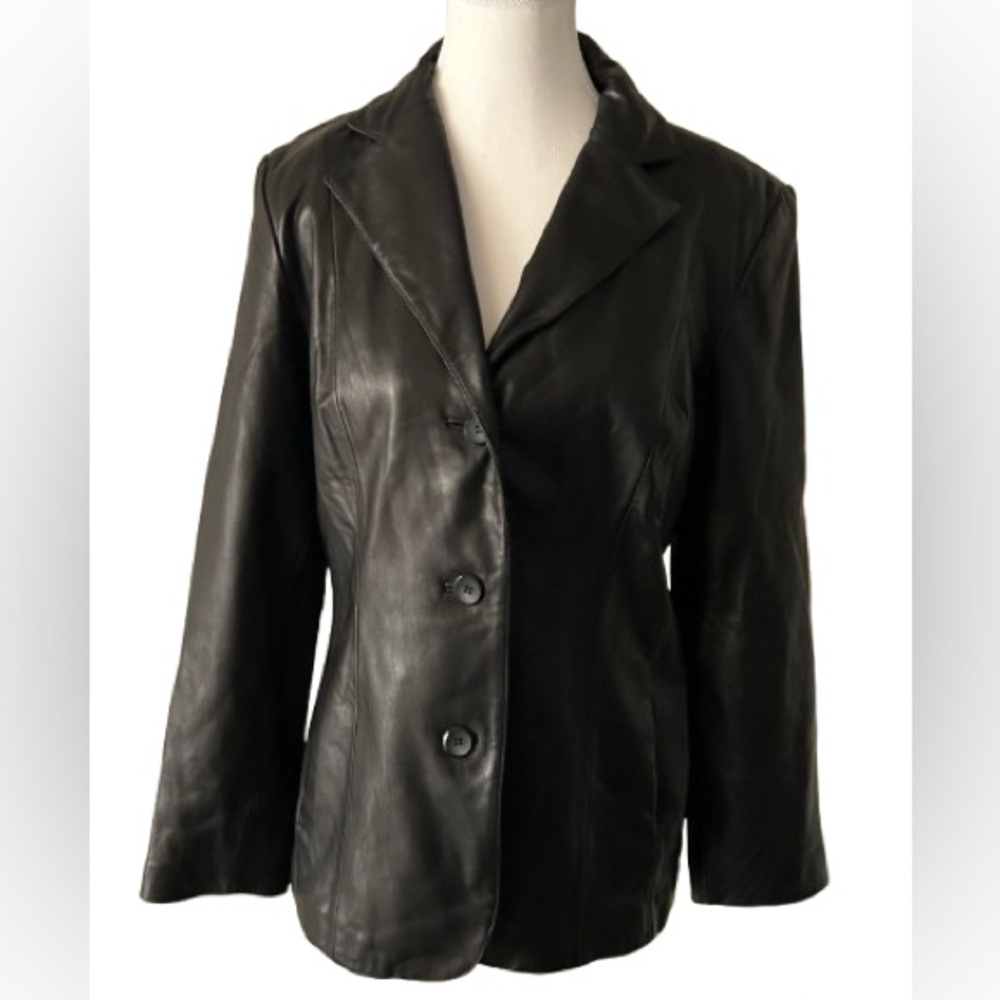 SIENA STUDIO Black Leather Jacket Size Small Designer Blazer